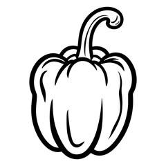 a green bell pepper on white background, illustration line art.A black and white icon of a bell pepper, featuring a simple and clear illustration.