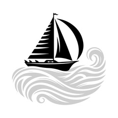 Sailing ship vector illustration on the sea with nautical elements and marine travel theme
