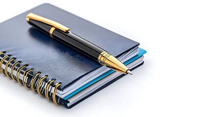 Naklejka premium A sleek black pen rests on a stylish, spiral-bound notebook, showcasing modern design and elegance in stationery.