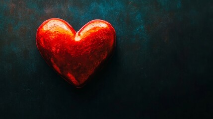 Fototapeta premium A glowing red heart floats in darkness, symbolizing warmth and gratitude in simplicity. 