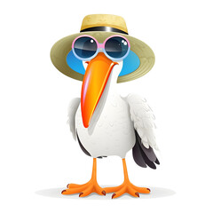 Obraz premium ibis cartoon character with sunhat and sunglasses fun summer bird design bright colors clip art white background