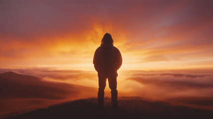 Father and daughter enjoying sunset together with a thank you card  