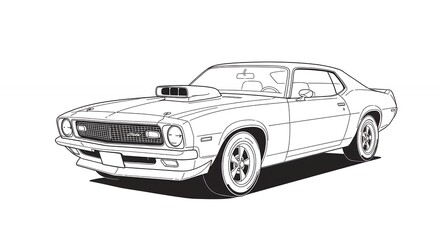Fototapeta premium Classic muscle car line art drawing illustration