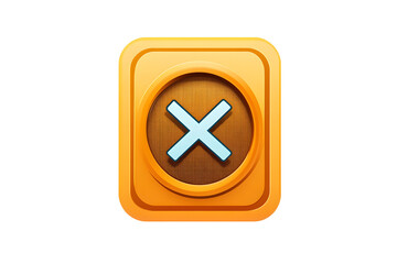 Obraz premium Stop Orange square icon. It features a light blue 'x' inside a circle with a wood pattern inside