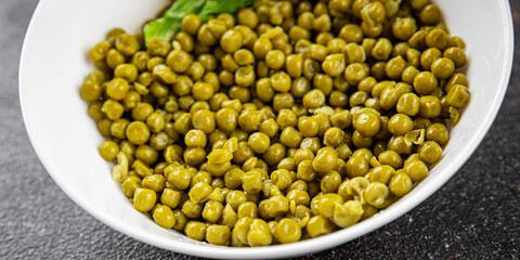 Green peas canned appetizer vegetables dish organic product fresh tasty gourmet food background on the table rustic food top view copy space keto and paleo diet vegetarian and vegan food