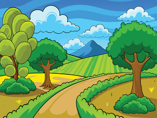 Naklejka premium landscape with trees and mountains