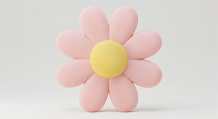 Pink Flower with Yellow Center on White Background - Cute 3D Illustration