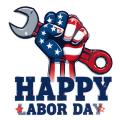 Naklejka premium Happy Labor Day Graphic with Patriotic Fist, Stars, and Bold Text