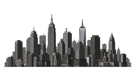 Obraz premium Simple monochrome cityscape silhouette graphic design