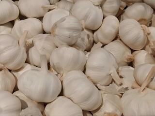 Garlic. Common garlic in a basket. Healthy foods. Supermarket