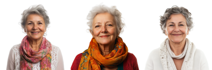 Set of A caring district nurse in uniform gently wraps a blood pressure cuff around the arm of a smiling elderly woman on transparent png background. Ai generated