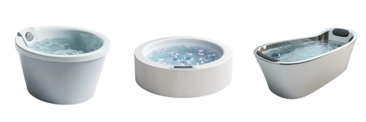 Set of A vibrant bathroom interior poster showcasing a tropical-themed bathroom with lush green plants and natural light on transparent png background. Ai generated