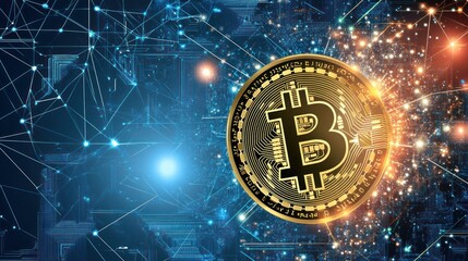 Digital currency icon amidst complex network