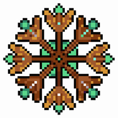 Obraz premium Pixel Art Snowflake Mandala with Geometric Abstract Design