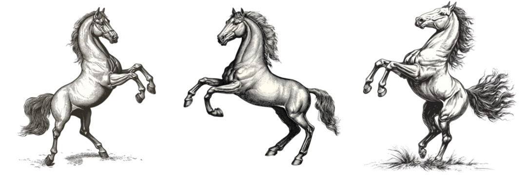 Set of Delicate pencil sketch of a single blooming rose with fine shading, black and white style on transparent png background. Ai generated - Powered by Adobe