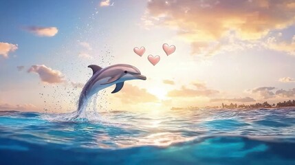 Joyful dolphin synchronized swimming in ocean sunset nature photography relaxing seascape playful marine life