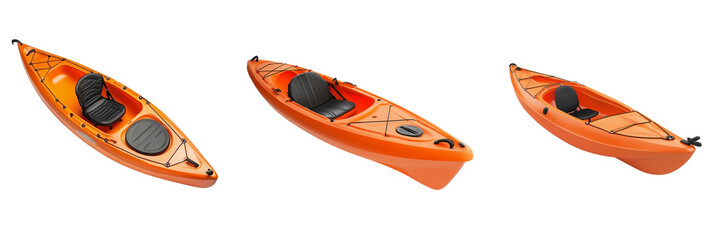 Set of Sleek professional kayak made from durable composite material, lying beside a double-bladed paddle on transparent png background. Ai generated