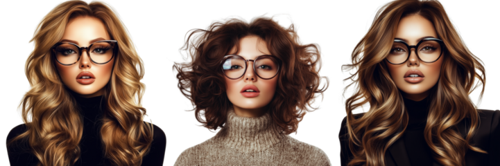 Set of Stylish blonde girl wearing a cozy oversized sweater and jeans, posing confidently with a casual smile on transparent png background. Ai generated