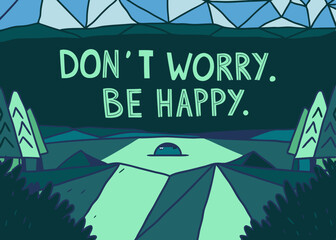 Unique triangular letter design with the uplifting quote “Don’t worry. Be happy.” Perfect for modern typography lovers and creative digital projects.