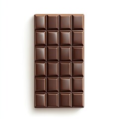 A rectangular dark chocolate bar, divided into even squares, shown against a white background
