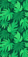 A seamless pattern of stylized palm leaves in shades of green , creating a dense , tropical foliage design with a vintage organic
