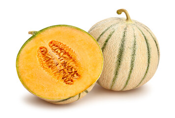 sliced cantaloupe path isolated on white