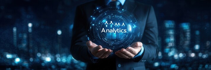 Businessman Holding Holographic Analytics Sphere