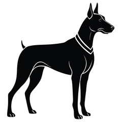 Black dog silhouette isolated on white background, a mammal pet animal