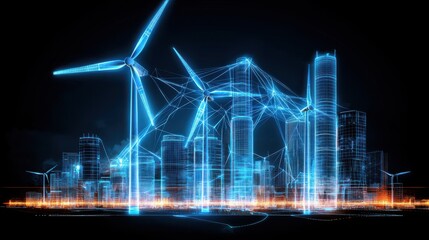 Smart grid connections showcase in urban environment digital display technology innovation futuristic viewpoint