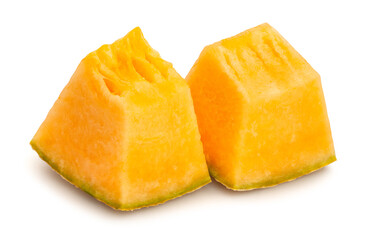 sliced cantaloupe path isolated on white