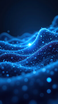 An abstract visual of GLP1, showing a glowing blue substance with waves and particles flowing around.