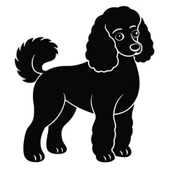 Cute black and white vector illustration of a sitting cocker spaniel puppy