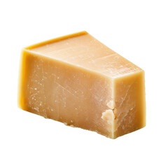 A wedge of aged Parmesan cheese on a white background, highlighting its rich texture and flavor on transparent background