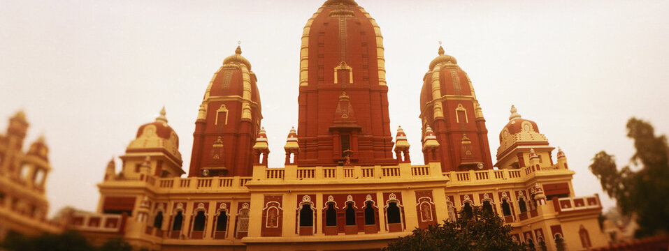 Panoramic low angle view of a temple, Lakshmi Narayan Temple, Delhi, India.