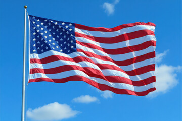 Obraz premium American flag waving proudly against a clear blue sky.