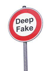 3d rendering of a prohibition  traffic sign with the message deep fake - isolated.