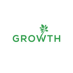 typography growth logo design, green leaf nature vector template
