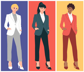 Obraz premium cute avatar vector design flat illustration cartoon of Stylish Office Lady, girl power
