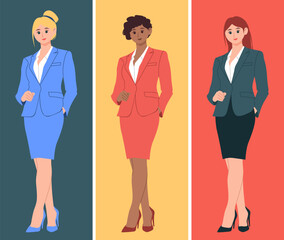 flat vector design illustration of Stylish Office Lady Corporate Woman, power girl