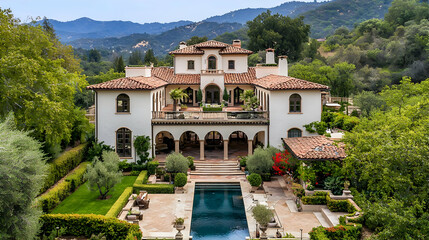 Fototapeta premium Stunning Mediterranean Style Estate House With Pool And Garden
