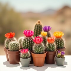 A small, potted cactus plants with sharp thorns, isolated