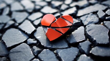 A crack heart or love shape as a concept of broken heart.