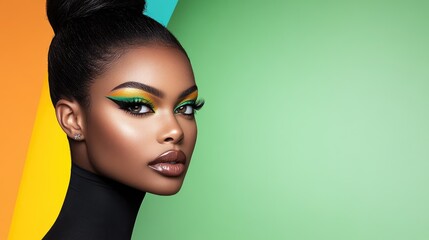 Naklejka premium A beauty shot highlighting iridescent highlighter and sharp graphic eyeliner.