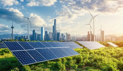 Sustainable city skyline with renewable energy sources (1)