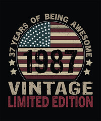 37 Years Old of Being Awesome Born in 1987 Legend Retro Vintage Birthday Ideas for Men Women T-shirt