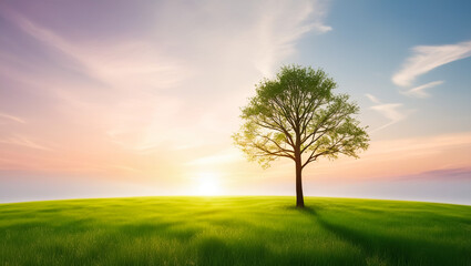 Obraz premium lonely tree in a beautiful green field