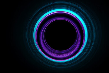Abstract image of concentric circles in teal and purple on a black background, forming a circular frame with free space for text or logo, symbolizing technology, energy, or futuristic design.