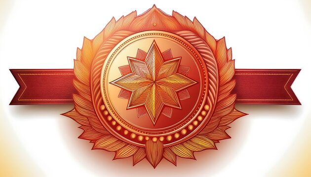 Decorative Award Badge Design with Star and Leaf Motif in Warm Tones for Celebration or Recognition Use