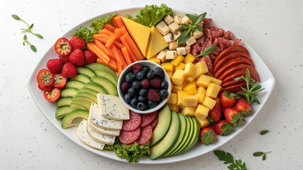 Charcuterie Platter with Fresh Fruits, Vegetables, Cheeses, and Meats

