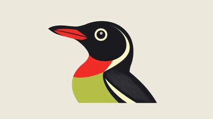 Colorful bird profile, artistic illustration, simple background